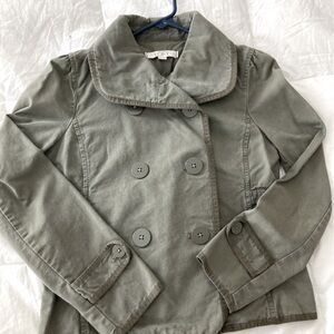 Ann Taylor Loft. Cute short jacket, pea coat style double breasted. Olive green